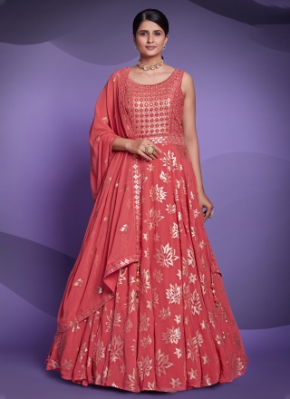 Georgette Sequins Floor Length Gown in Pink