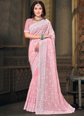 Georgette Sequins Pink Contemporary Saree