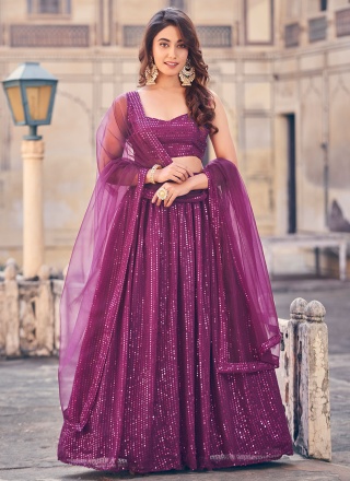 Georgette Sequins Purple Lehenga Choli