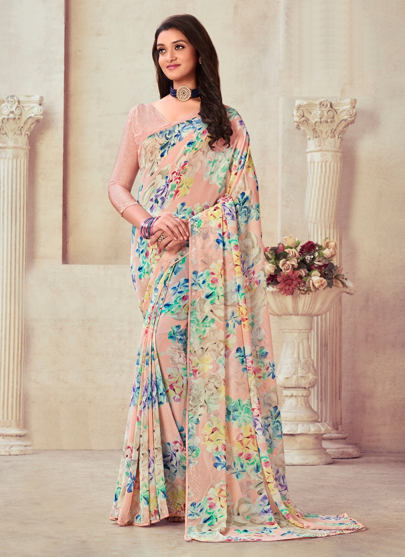 Buy Online Baby blue French Chantilly Lace Stone work Floral Design Saree -  Shop Sarees Online