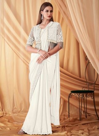 Georgette White Traditional Saree
