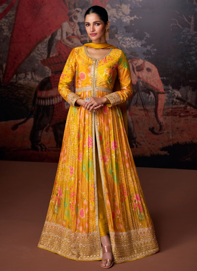 Georgette Yellow Trendy Salwar Suit