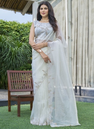 Gilded White Organza Traditional Saree