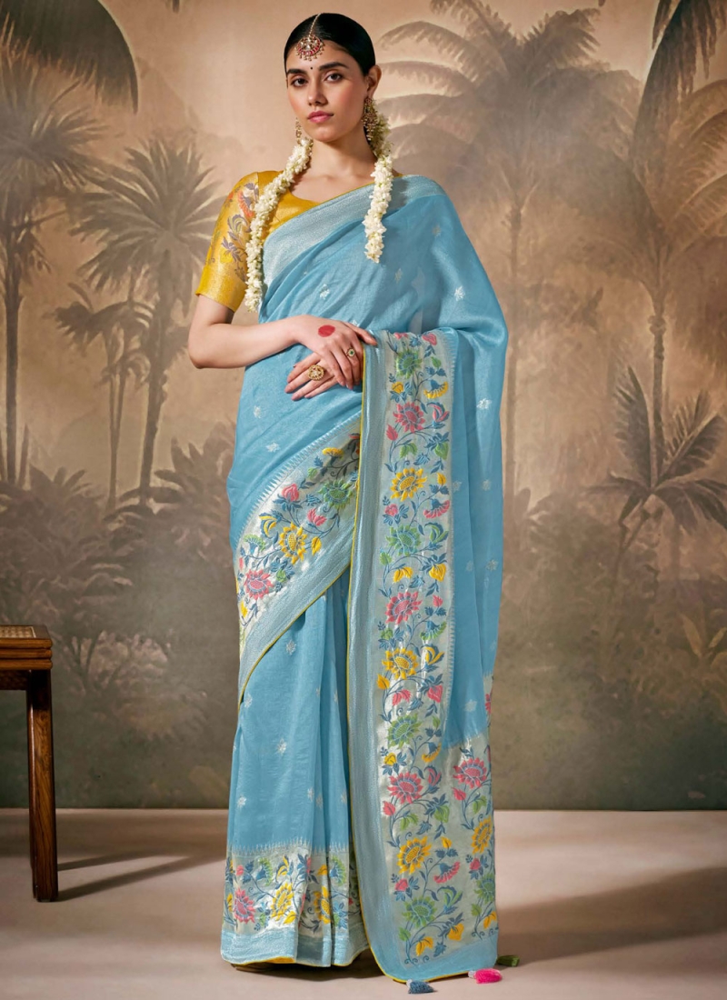 Girlish Blue Silk Contemporary Saree