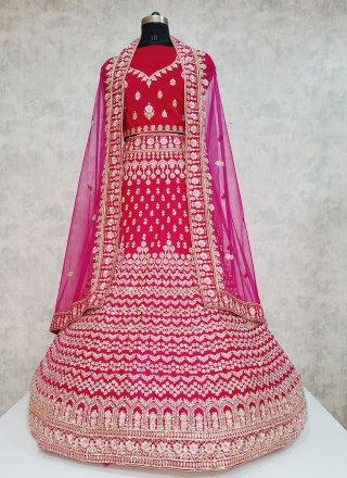 Girlish Embroidered Velvet Pink Trendy Lehenga Choli