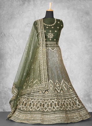 Girlish Green Net Designer Lehenga Choli