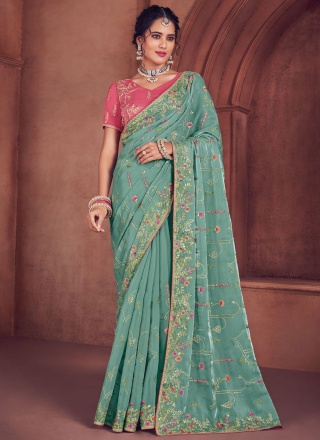 Gleaming Zari Blue Art Silk Classic Saree