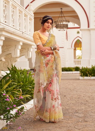 Glittering Kasab Coating Mehndi Art Silk Classic Saree