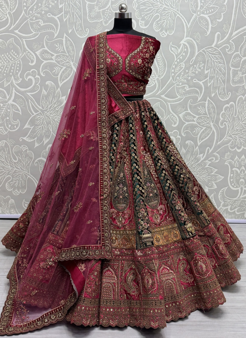 Glitzy Diamond Velvet Pink and Rani Trendy Lehenga Choli