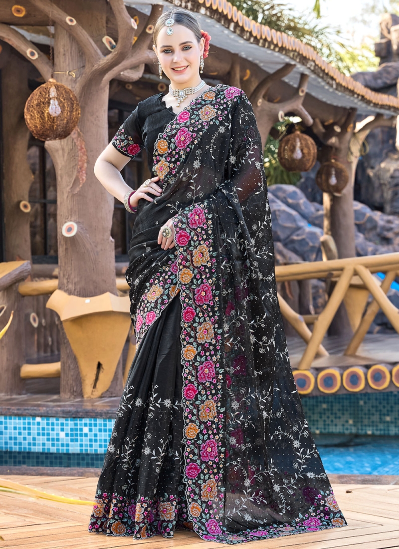 Glitzy Jimmy Chu Black Embroidered Contemporary Saree