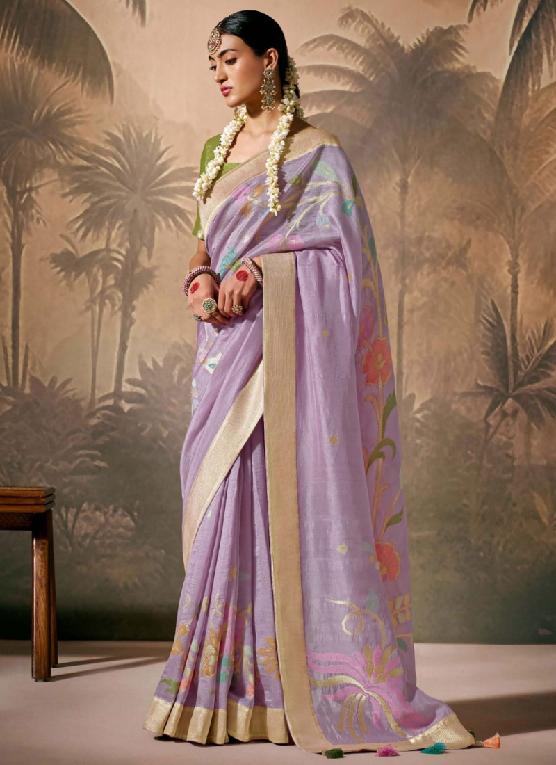 Glitzy Lavender Woven Classic Saree