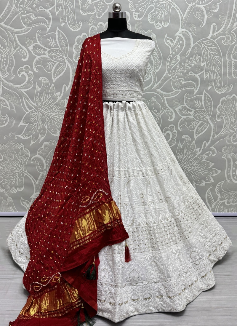Premium White Lucknowi Lehenga Choli with Dupatta, Navratri Garba Chaniya  Choli | eBay