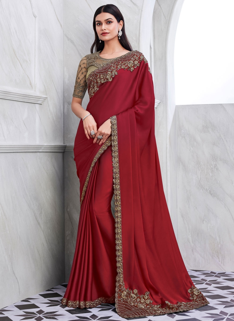 Glitzy Red Silk Trendy Saree