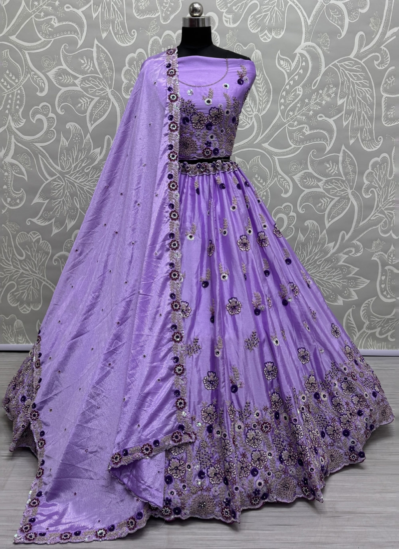 Glitzy Sequins Silk Violet Trendy Lehenga Choli