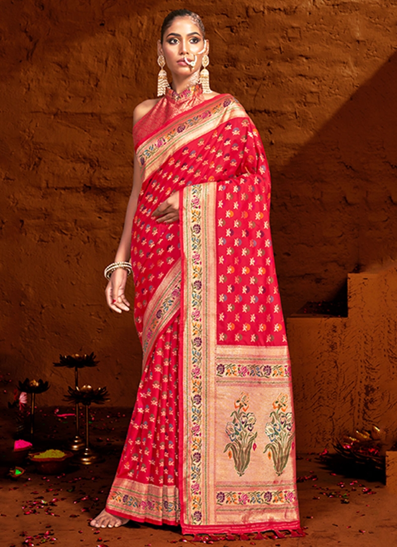 Glitzy Woven Red Classic Saree