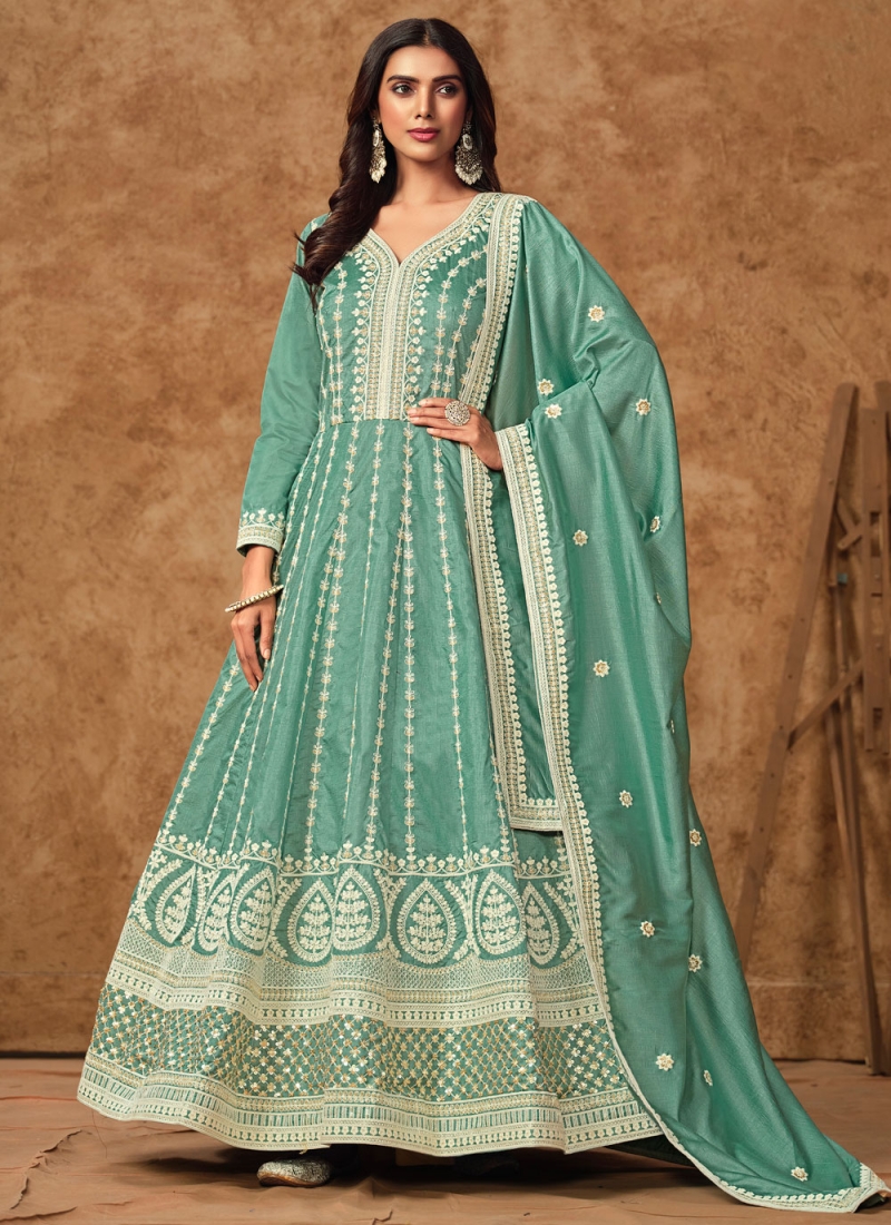 Glorious Aqua Blue pure-dola Trendy Gown