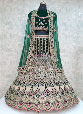 Glossy Green Velvet Designer Lehenga Choli