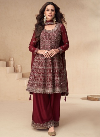 Glossy Maroon Festival Trendy Salwar Suit