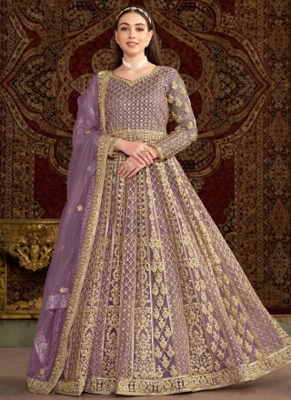 Glossy Purple Net Long Length Anarkali Salwar Suit