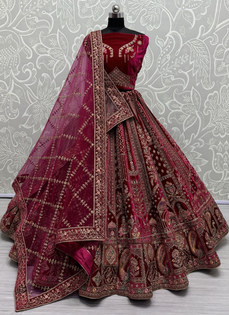 Glowing Velvet Embroidered Designer Lehenga Choli