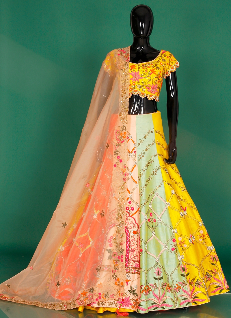 Orange Color Silk Fabric Embroidered Work Gorgeous Bridal Lehenga