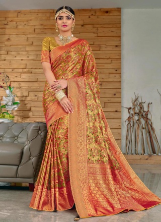 Popular Multi Colour Contemporary Banarasi Silk Digital Print Saree and Multi  Colour Contemporary Banarasi Silk Digital Print Sari online shopping