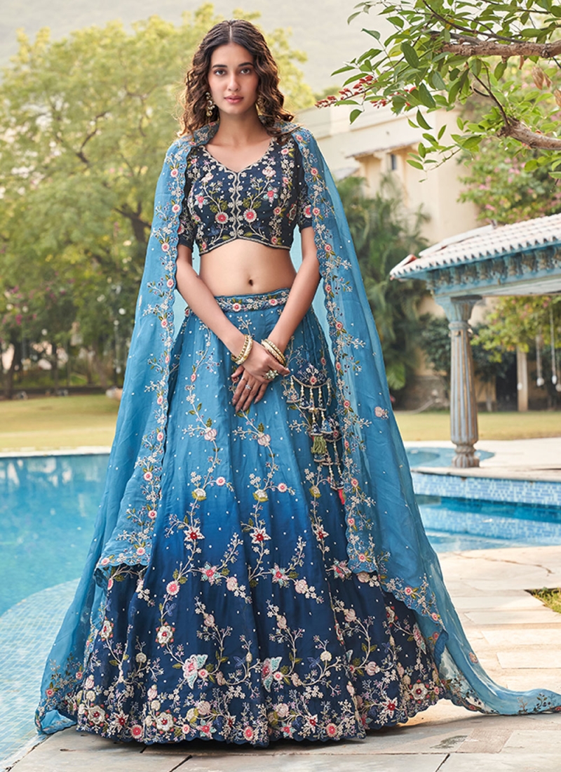 Gorgonize Organza Embroidered Blue Lehenga Choli