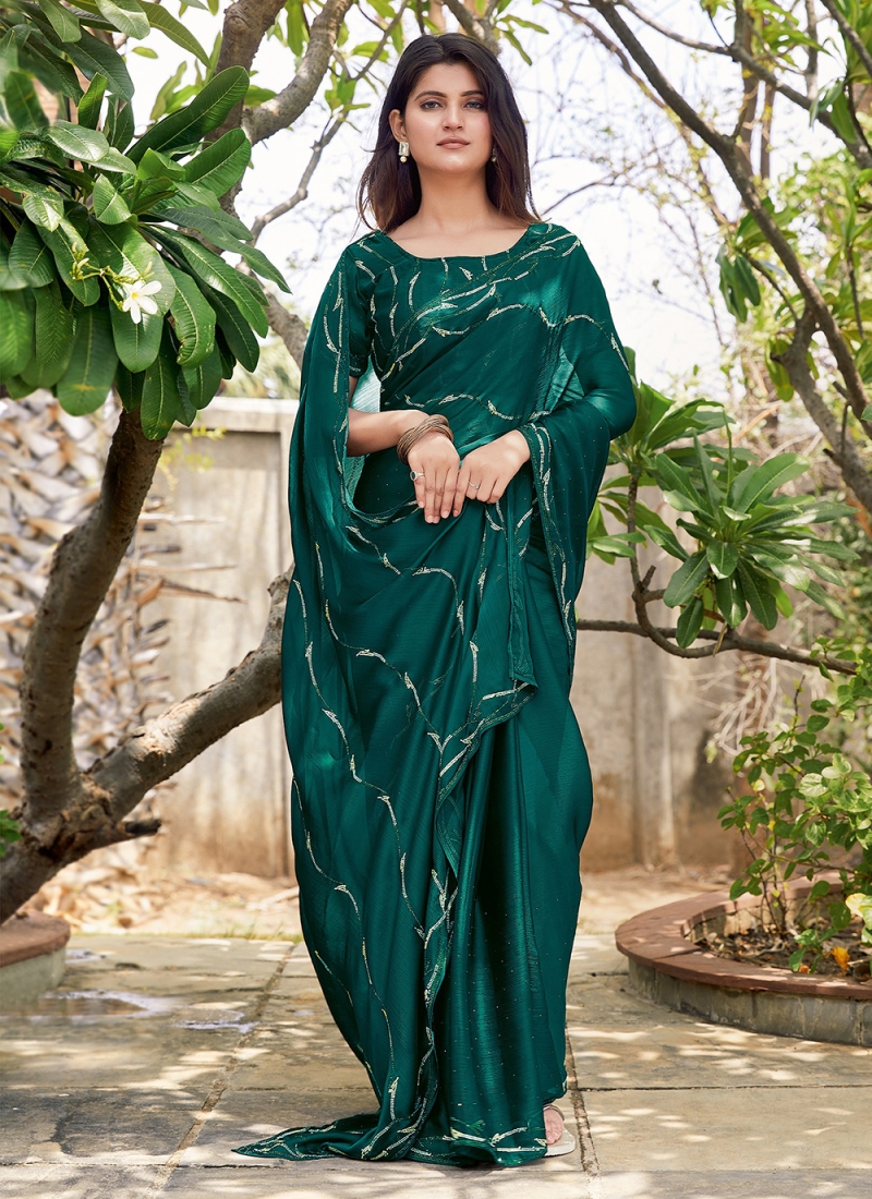 Banarasee Handwoven Semi-Chiffon Saree With Silver Zari-Green