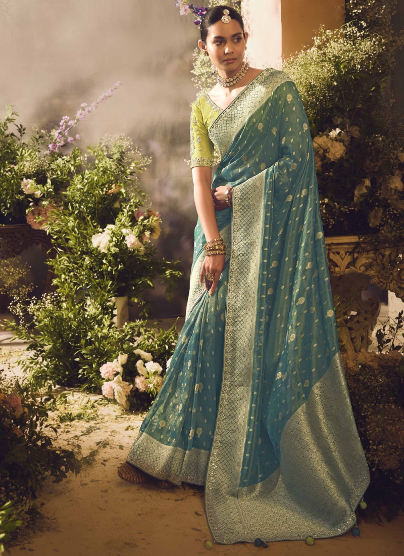 Green and Grey Color Trendy Saree