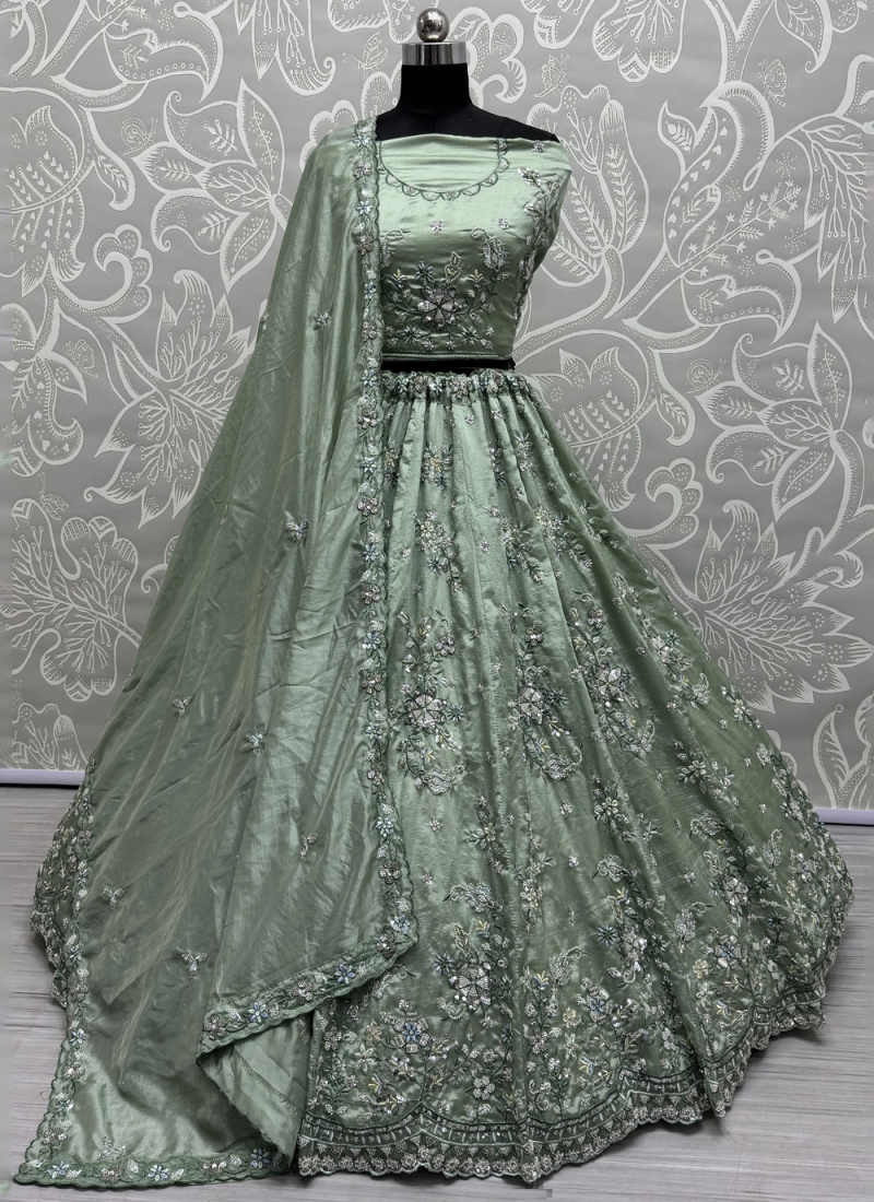 Green and Grey Sequins Trendy Lehenga Choli