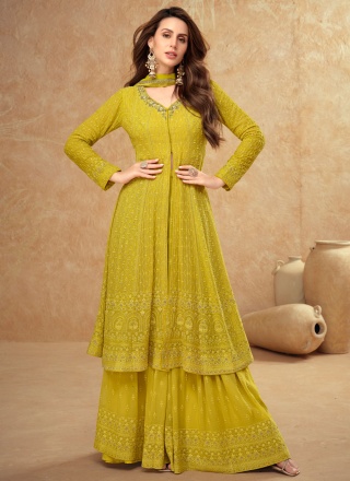 Green and Mustard Georgette Festival Trendy Salwar Kameez