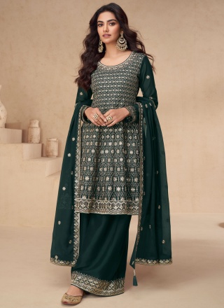 Green and Teal Color Palazzo Salwar Kameez