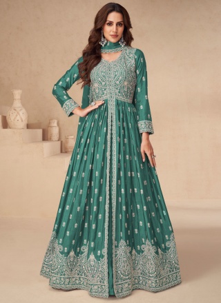 Green and Teal Embroidered Engagement Readymade Lehenga Choli