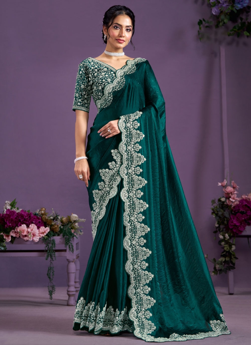 Green and Teal Thread Contemporary Saree