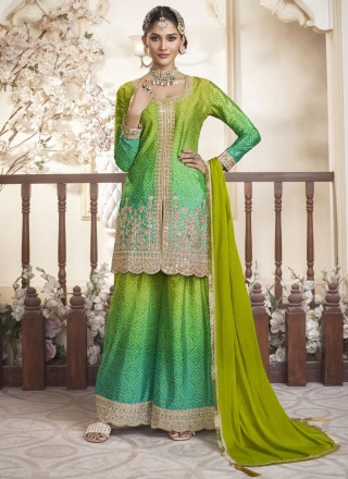 Green and Turquoise Festival Readymade Salwar Kameez