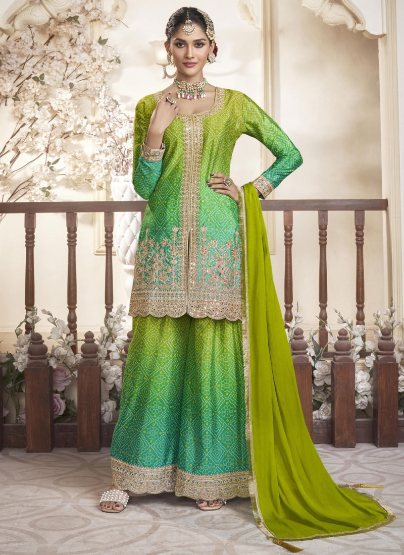 Green and Turquoise Festival Readymade Salwar Kameez