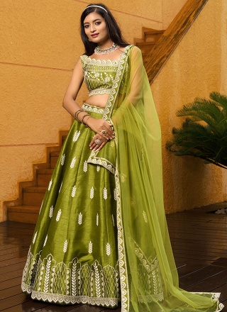 Green Art Silk Mehndi Trendy Lehenga Choli