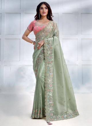 Designer, Engagement, Party Wear, Wedding White and Off White color Net  fabric Saree : 1771650