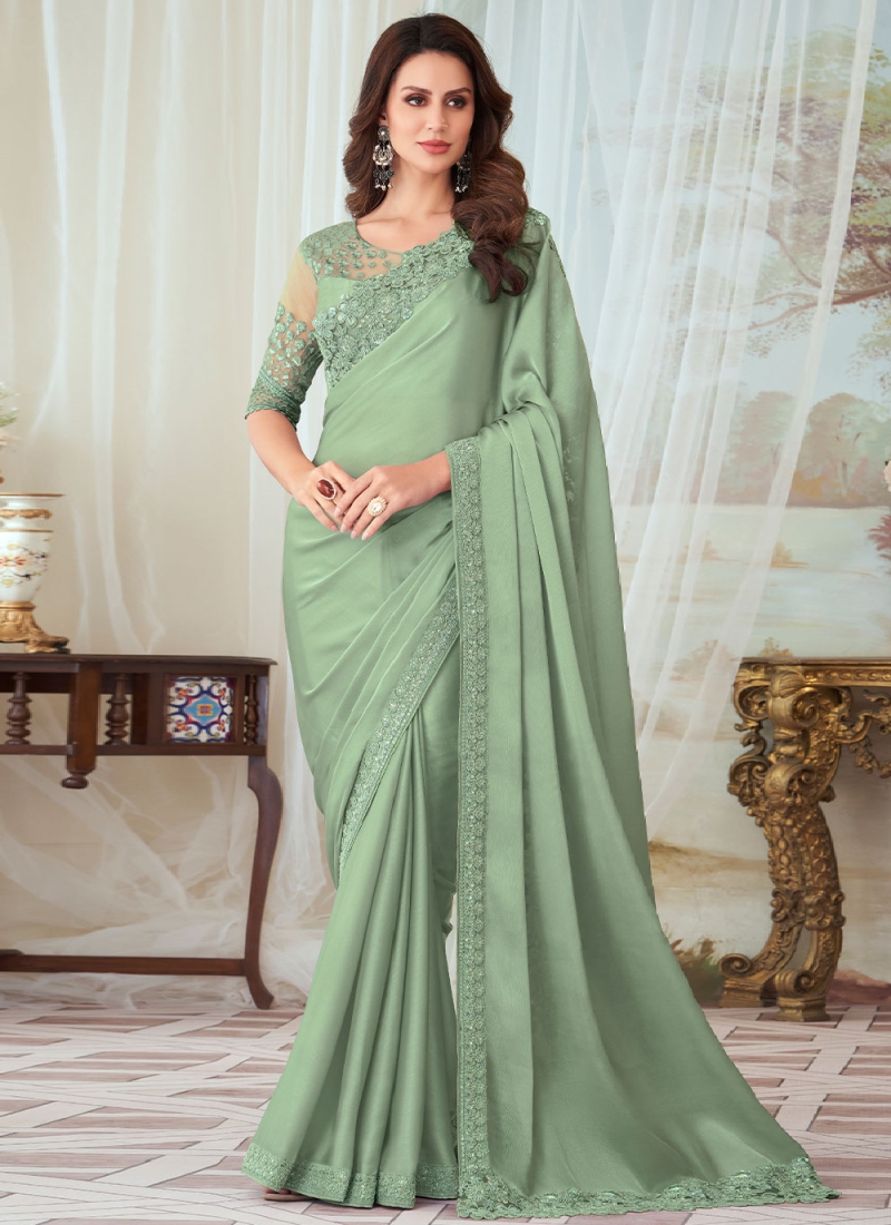 Grey Embroidered Silk Saree