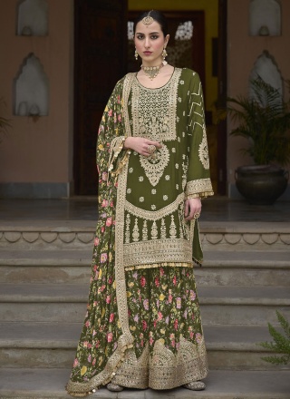 Green Chinon Embroidered Trendy Salwar Kameez