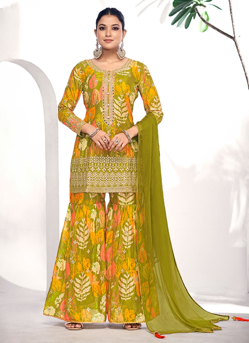 Green Chinon Salwar Kameez