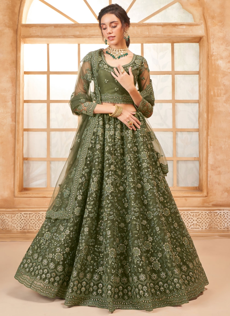 Green Color Trendy Lehenga Choli