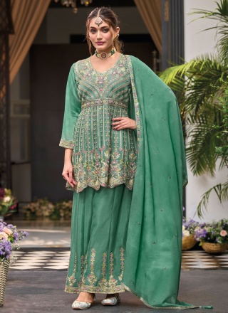 Green Embroidered Chinon Trendy Salwar Kameez