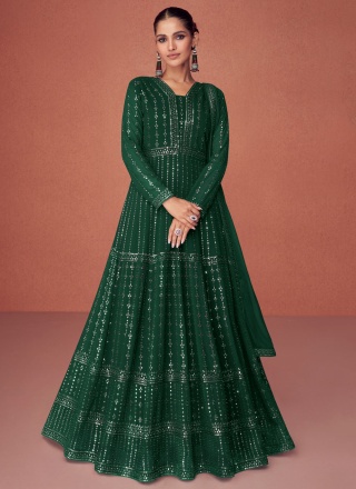 Green Embroidered Georgette Anarkali Salwar Suit