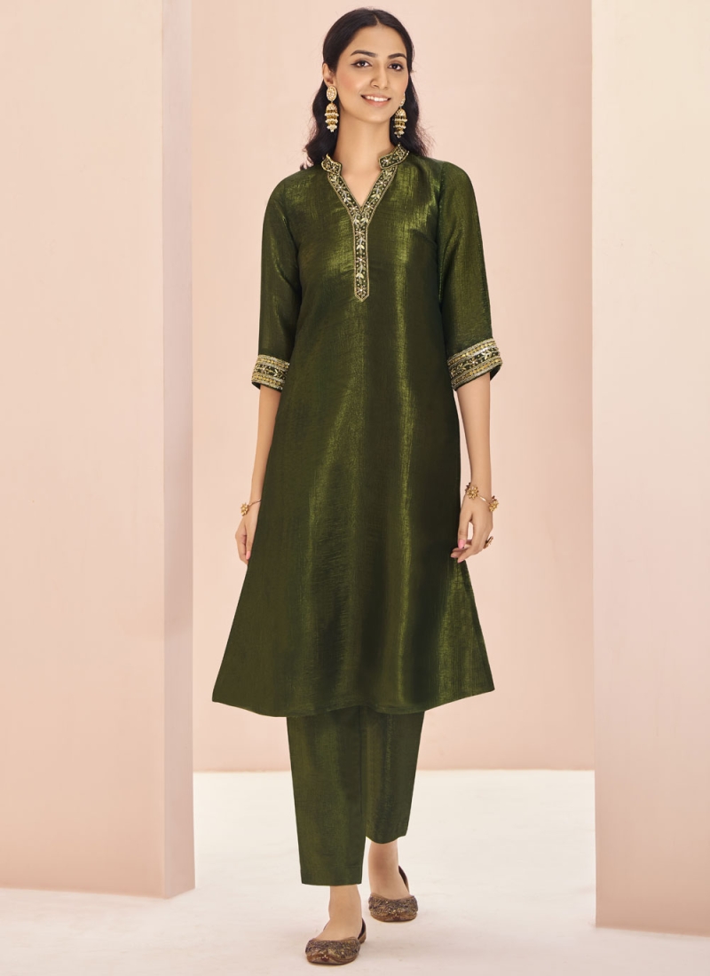 Green Embroidered Party Designer Kurti