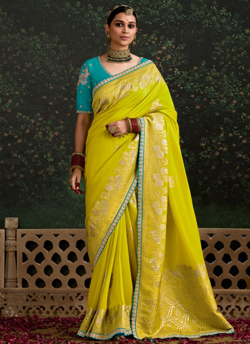 Green Embroidered pure-dola Trendy Saree