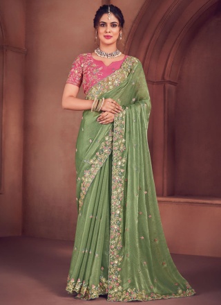 Green Embroidered Sangeet Trendy Saree