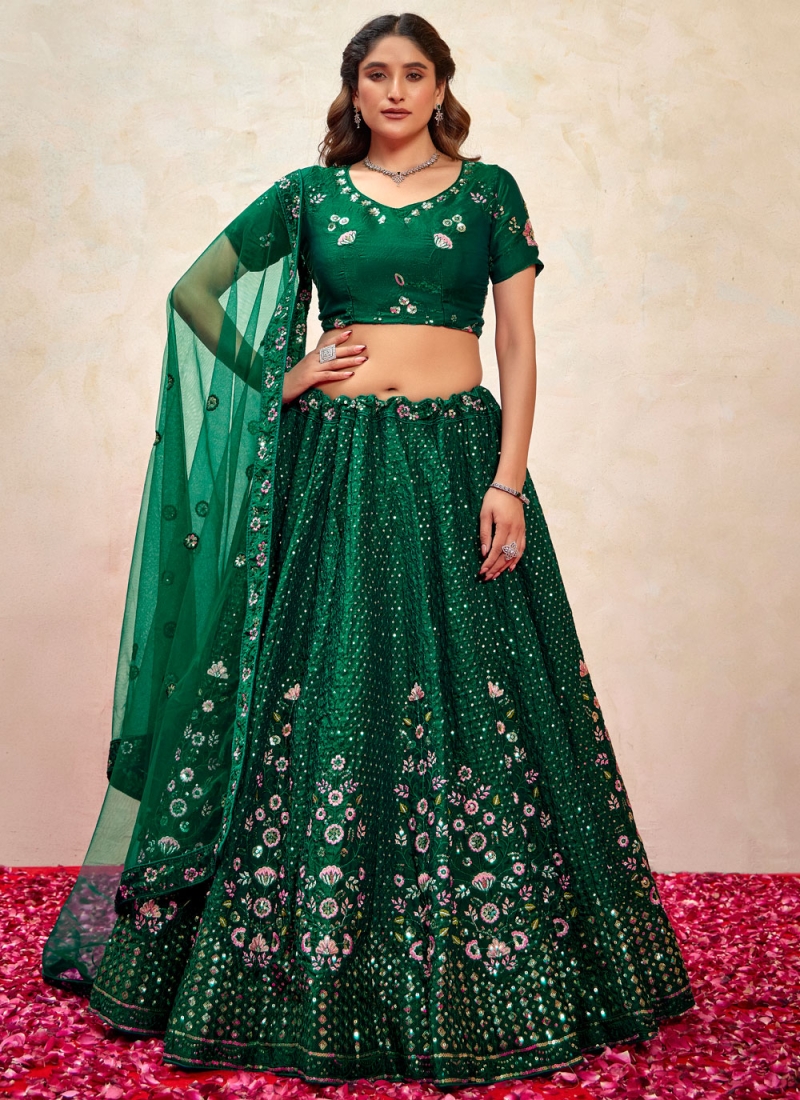 Green Embroidered Silk Designer Lehenga Choli