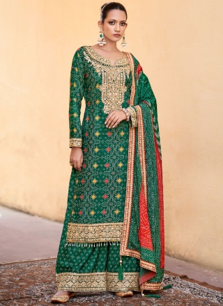 Green Embroidered Tissue Trendy Salwar Kameez