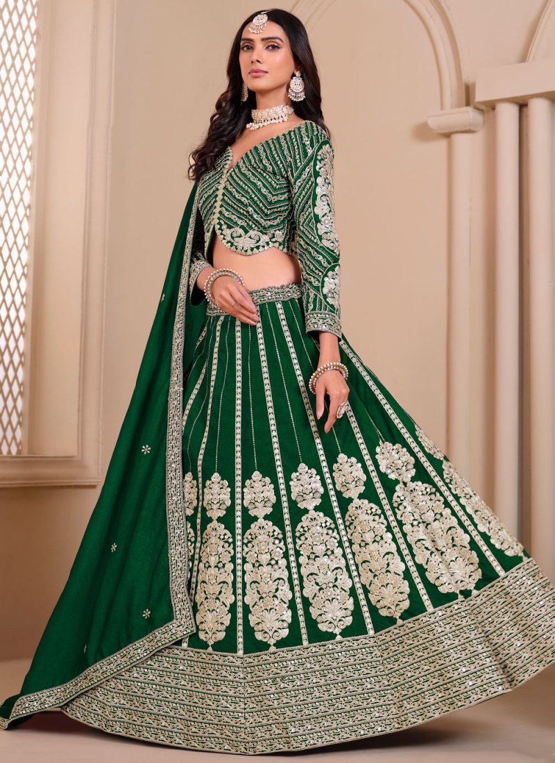 Green Embroidered Wedding Trendy Lehenga Choli